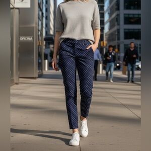 J. Crew Navy Polka Dot Cropped Ankle Pants